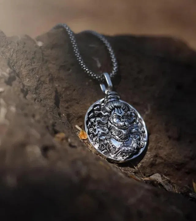 Hanuman Ji Pendant Oxodaised Silver Chain